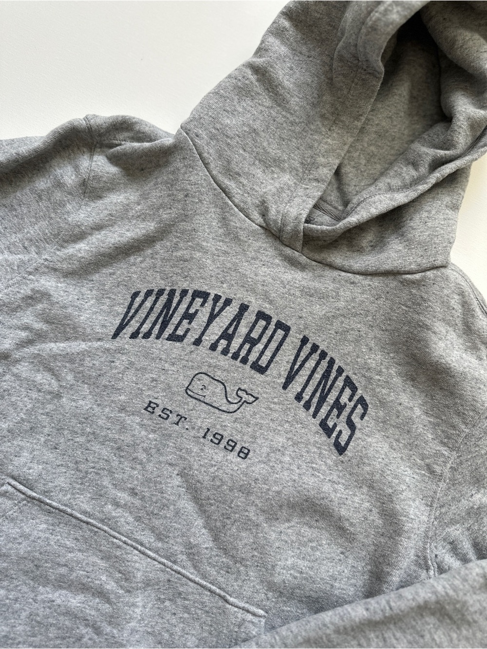 Vineyard Vines Youth Heather Gray Pullover Hoodie with Navy Logo